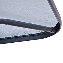 Outsunny Tavolo da Giardino con Foro per Ombrellone, Arredamento da Esterno in Metallo e Vetro 140x80x70cm Grigio