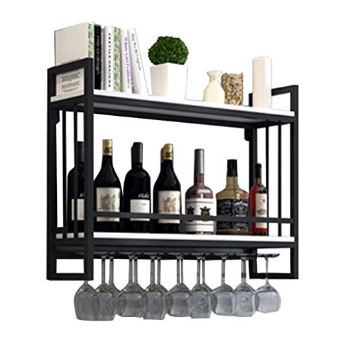 ZRCWW Moderna Bottiglia di Vino Rack Parete Metallo attaccatura del Supporto del Calice del Vino, 2-Tiers Bianco Legno Mensola Hanging Vino Calici Calici Hanger (Size : 60×20×61cm)
