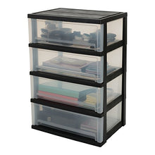 Iris Ohyama, Torre di stoccaggio, 4 cassetti da 30 L con ruote, plastica robusta, ufficio, Garage - Smart Wide Chest SWC-504 - Nero