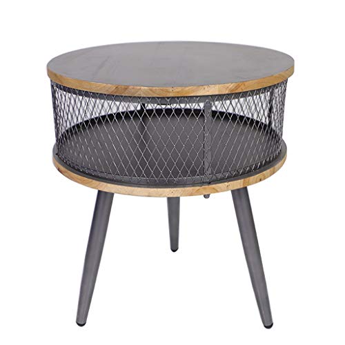 Comodini Di legno solido Ferro battuto Comodino Governo di immagazzinaggio Divano Camera da letto Comodini 1 Livello rotonda di stoccaggio Armadi di finitura creativo Comodini letto ( Color : Gray )