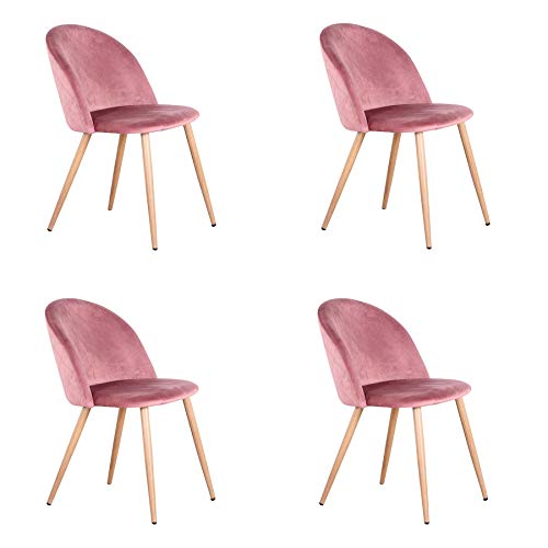 EGOONM Set di 2/4 Sedie da Pranzo in Velluto,Morbidi Cuscini in Velluto Seduta e Schienale con Gambe in Metallo Sedie da Cucina per Sala da Pranzo e Soggiorno (Rosa-4)