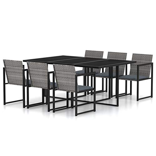 vidaXL Set da Pranzo per Esterni 7 pz con Cuscini in Polyrattan Grigio