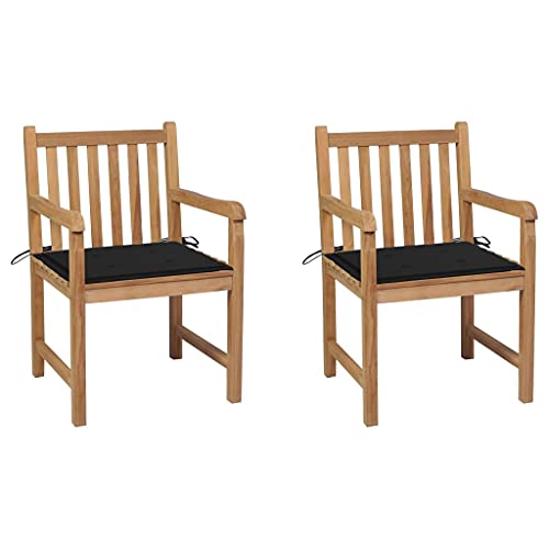vidaXL Sedie da Giardino 2 pz con Cuscini Neri Massello di Teak