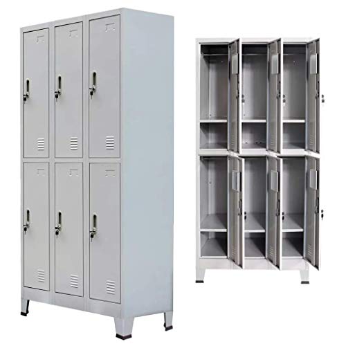 GOTOTOP Armadietto con serratura, in acciaio, con 6 scomparti, mobile portaoggetti porta con chiusura a chiave, 90 x 45 x 180 cm, colore: grigio