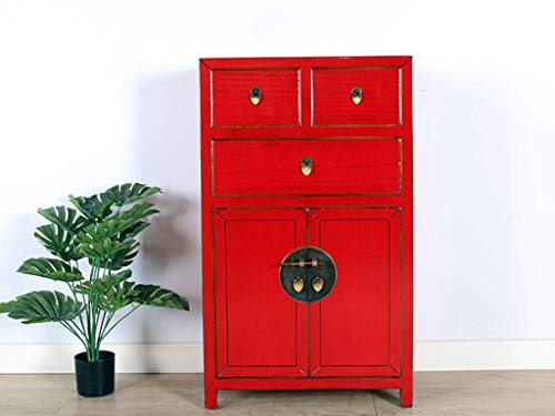 Yajutang - Cassettiera cinese con 3 cassetti, 2 ante, colore: Rosso