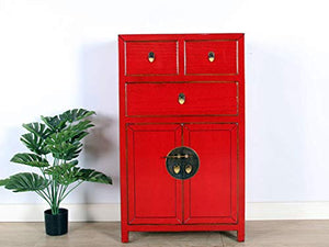 Yajutang - Cassettiera cinese con 3 cassetti, 2 ante, colore: Rosso