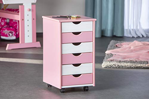 Inter Link Cassettiera con Ruote Laminato, Bianco e Rosa