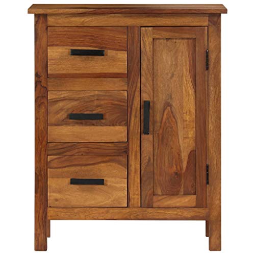mewmewcat Credenza in Legno Massello di Sheesham 65x30x80 cm,Credenza Vintage in Legno Massello di Sheesham con 3 Cassetti e 1 Armadietto