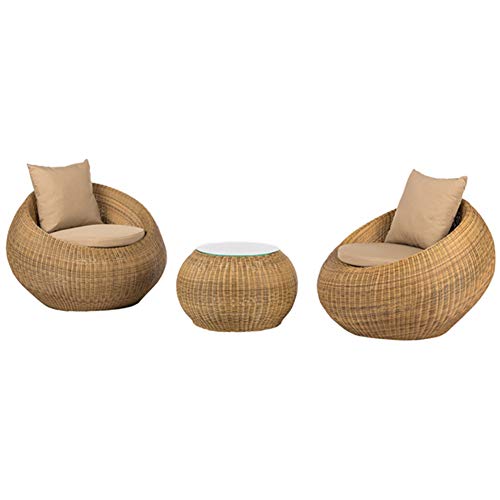 Set di Mobili da Giardino per Esterni, Set di 3 Pezzi di Mobili per Parlare in Rattan Fatti A Mano Soggiorno Giardino Moderno Divano per Il Tempo Libero Combinazione di Tavolini