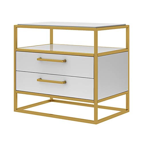 Comodini con struttura in metallo dorato comodino comodino portaoggetti con 2 cassetti cassettiera, camera da letto, mobili per la casa comodino (colore : bianco, dimensioni: 45 x 40 x 50 cm)