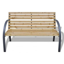 Ausla - Panca da giardino in legno e ferro con schienale decorativo in PVC panca da esterno per giardino, cortile, 120 x 62 x 82 cm
