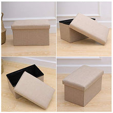 Pouf pieghevole con ripiano superiore pieghevole per giocattoli, cassapanca in tessuto di lino, poggiapiedi per camera da letto, soggiorno (beige)