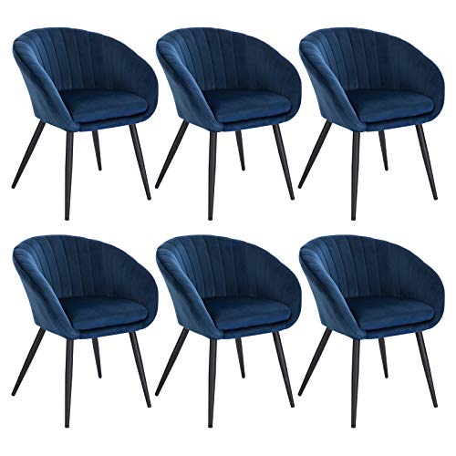 WOLTU Set di 6 Sedie da Pranzo da Cucina Poltrone per Soggiorno con Schienale Braccioli Gambe in Metallo Seduta in Velluto Blu BH244bl-6