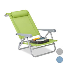 Relaxdays Sedia Pieghevole, Poggiatesta, Apribottiglia, Braccioli Regolabili, 120 kg, Plastica, Acciaio, Verde