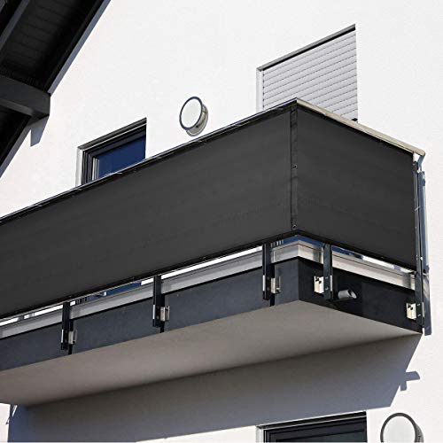 HOMPER - Paravento per balcone, 90 x 300 / 400 / 500 / 600 cm, in HDPE resistente alle intemperie, protezione per la privacy per balcone con fascette (nero)