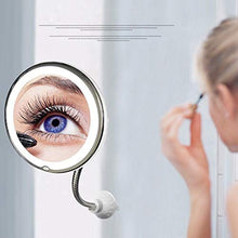 AKlamater - Specchio da trucco con ingrandimento 10x, con luce, girevole a 360°, con collo di cigno e forte ventosa per la rasatura del bagno