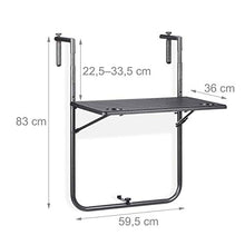 Relaxdays Tavolino Pieghevole da Balcone, Tavolo da Appendere Ringhiera, Altezza Regolabile, Resistente Intemperie, Nero