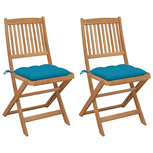 vidaXL Sedie da Giardino Pieghevoli 2pz con Cuscini Massello d'Acacia