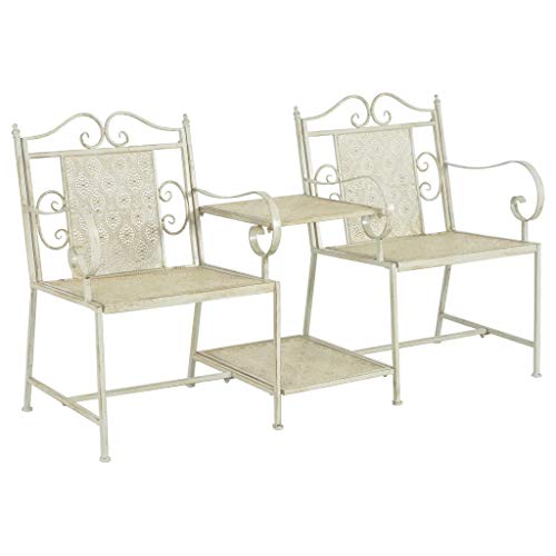 GOTOTOP Panca da Giardino a 2 posti 161 x 58 x 90 cm Acciaio Bianco Panca da Giardino in Stile Vintage Panchina da Esterno Balcone Giardino