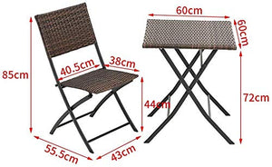 MUY Warmiehomy - Set di mobili da giardino in rattan, set da 3 pezzi, tavolo e sedie pieghevoli per esterni, per balcone, caffè, cortile, marrone, marrone