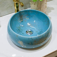 Jgophu - Lavabo da bagno in ceramica con motivo floreale blu