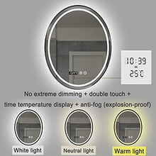 LIYANJJ Specchio Ovale per Specchio da Bagno a Parete con Luce a LED, Specchio cosmetico dimmerabile antiappannamento con Cornice in Alluminio per Camera da Letto e Soggiorno