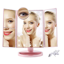 AYYEBO Specchio for Trucco, 1/2/3 / 10X Ingrandimento Retroilluminato Luci a LED Illuminazione Tri-Fold Specchio Cosmetico HD Touch Screen - Oro Rosa