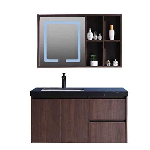 YLiansong-home Mobile da Bagno Specchio Mobile da Bagno in Legno massello Combinato Semplice Marmo di Marmo Vanity Cabinet Specchio Intelligente Set di armadi per lavabo da Bagno