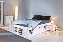 Inter Link Letto matrimoniale con scomparti e cassetti, in vero legno biologico, laccato bianco, larghezza x altezza x profondità: 209 x 48 x 186 cm