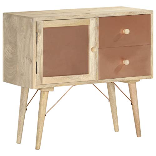 Tidyard Credenza Rustica in Legno Massello di Mango con Cassetti e Anta Credenz con Cassetti Mobiletto Soggiorno TV Consolle 80x35x75 cm