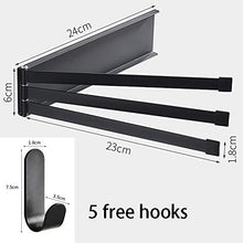 LIskybird Portasciugamani Senza Fori, Autoadesivo Portasciugamani da Cucina 24Cm, 3 Bracci, Portasciugamani da Bagno, da Cucina, Girevole A 180°, Porta Asciugamani da Bagno, Regalo: 5 Ganci,Nero