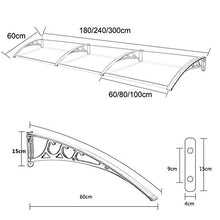 BGSFF Türverdeck, Markise im Freien Patio Veranda Markise Schutzabdeckung Tiefe 60/80cm Aluminiumlegierung Halterung für Gartenveranda Fenster Garage (Farbe: Clear, Größe: 60X300cm)