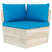 SKM Set Divani da Giardino su Pallet 7 pz con Cuscini Legno Abete (125.7kg) Blu-3580