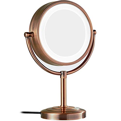 specchio trucco,specchio trucco,Specchio cosmetico da tavolo a LED con ingrandimento 7 volte da 8,5 pollici, specchio cosmetico illuminato in stile europeo, bronzo rosso