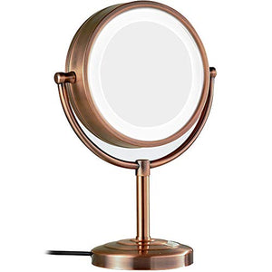 specchio trucco,specchio trucco,Specchio cosmetico da tavolo a LED con ingrandimento 7 volte da 8,5 pollici, specchio cosmetico illuminato in stile europeo, bronzo rosso