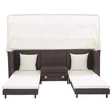 SKM Divano Letto a 3 Posti Estendibile con Tetto Polyrattan Marrone
