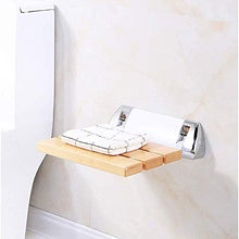 DZX Sgabello da Bagno Pieghevole in Legno per Anziani, sedili da Bagno fissati al Muro, Sedile Cromato Leggero per Bagno/corridoio/Porta | Max. 250kgs, 32X32X10CM, Sgabello da Bagno per Anziani