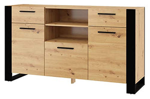 BIM Furniture Cassettiera Nuka C 155 cm credenza Highboard Armadio in rovere artigianale nero