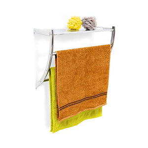 Relaxdays Mensola Portasciugamani, da Muro, in Acciaio Cromato, 3 Aste e Ripiano, da Bagno, HLP: 43x56x23 cm, Argentato