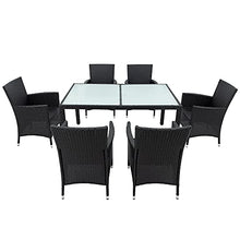 Moimhear Set di mobili da pranzo in rattan, set da giardino, tavolo da pranzo, tavolo da pranzo, tavolo da pranzo, tavolo per 6 persone, mobili da giardino con cuscini e federe (nero)