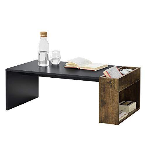 [en.casa] Tavolino da caffè/da Divano con Contenitore e Ripiano Laterali 34 x 95 x 50 cm Tavolo Basso da Salotto/Soggiorno in Forma Rettangolare - Nero/Rovere Scuro - Arredi Casa