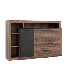 Meubletmoi - Cassettiera con 4 cassetti, 1 anta, decorazione in rovere nero e marrone, design contemporaneo, chic, collezione Riviera
