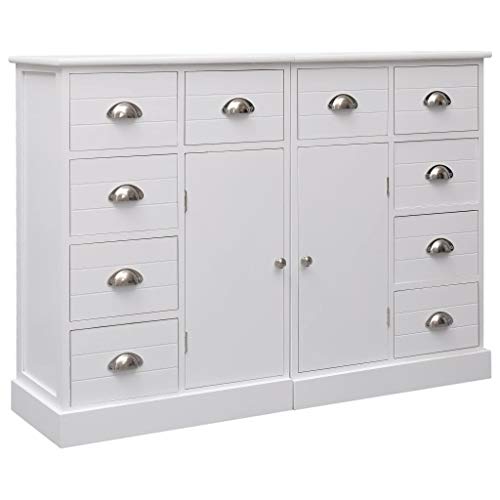 Festnight Credenza con 10 Cassetti in Legno Bianca 113x30x79 cm