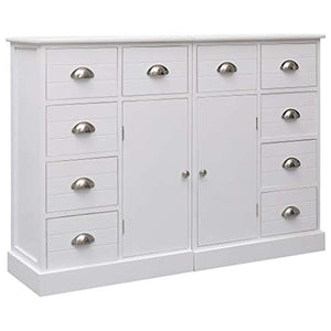 Festnight Credenza con 10 Cassetti in Legno Bianca 113x30x79 cm