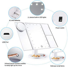 eaaerr Specchio Trucco Specchio Cosmetico per Vanità a 22 LED - Luci Ingranditore 2X3X10X Touch Screen Pieghevole Specchio Make up, Batteria e USB Alimentati Perfetto per Come Donna e Ragazza