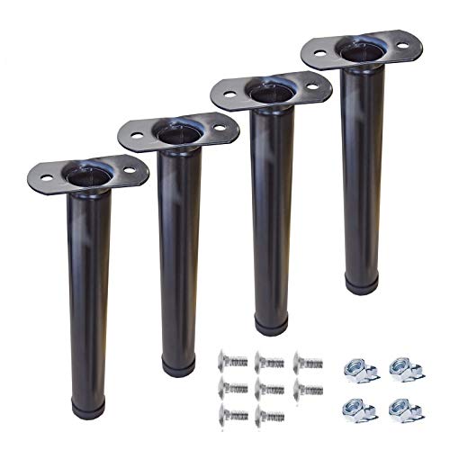 DOLCI SOGNI Set 4 Piedi Letto, Piedi per Rete a Doghe Universali, Compatibile Eminflex, Gambe Letto in Acciaio Nero, Altezza 45 cm, Piedini Letto Matrimoniale e Letto Singolo, 100% Made in Italy