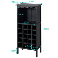 Goplus Cantinetta Scaffale Portabottiglie di Vino con Porta Calici per 28 Bottiglie e 12 Calici, in Legno di Pino Resistente all’umidità,96x25x42cm (Nero)