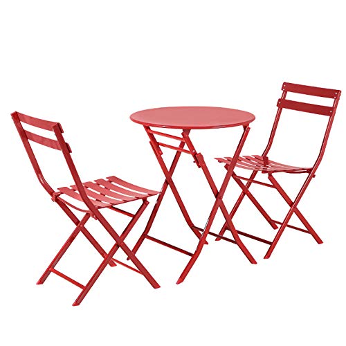 FFST Set di Bistrot Grand Patio 3 Pezzo, Tavolo E Sedie Pieghevoli Resistenti alle Intemperie in Metallo, Set di Mobili per Interni/All'aperto, per Patio, Cortile, Giardino(Color:F)