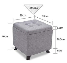 Sgabello Contenitore in Tessuto Pouf Poggiapiedi da Divano Sedia Quadrato Imbottita con Coperchio Rimovibile Gambe in Legno per Soggiorno Camera da Letto Corridoio Grigio Chiaro