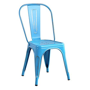 Milani Home s.r.l.s. Set di 2 Sedie in Metallo di Design Moderno Industrial Vintage Colore Blu Antico Ossidato per Sala da Pranzo Bar Ristorante Soggiorno
